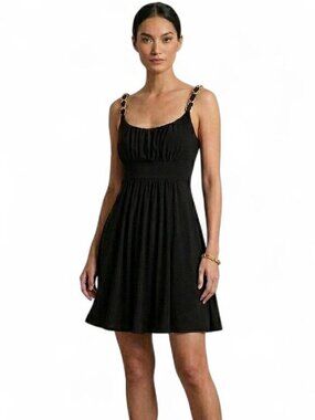 Arden B Black dress with gold chain straps